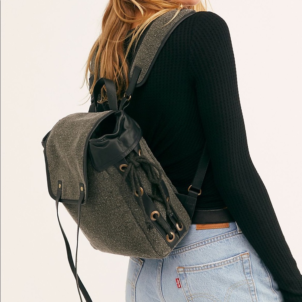 Free People black/charcoal Canvas Backpack with Black Trim
